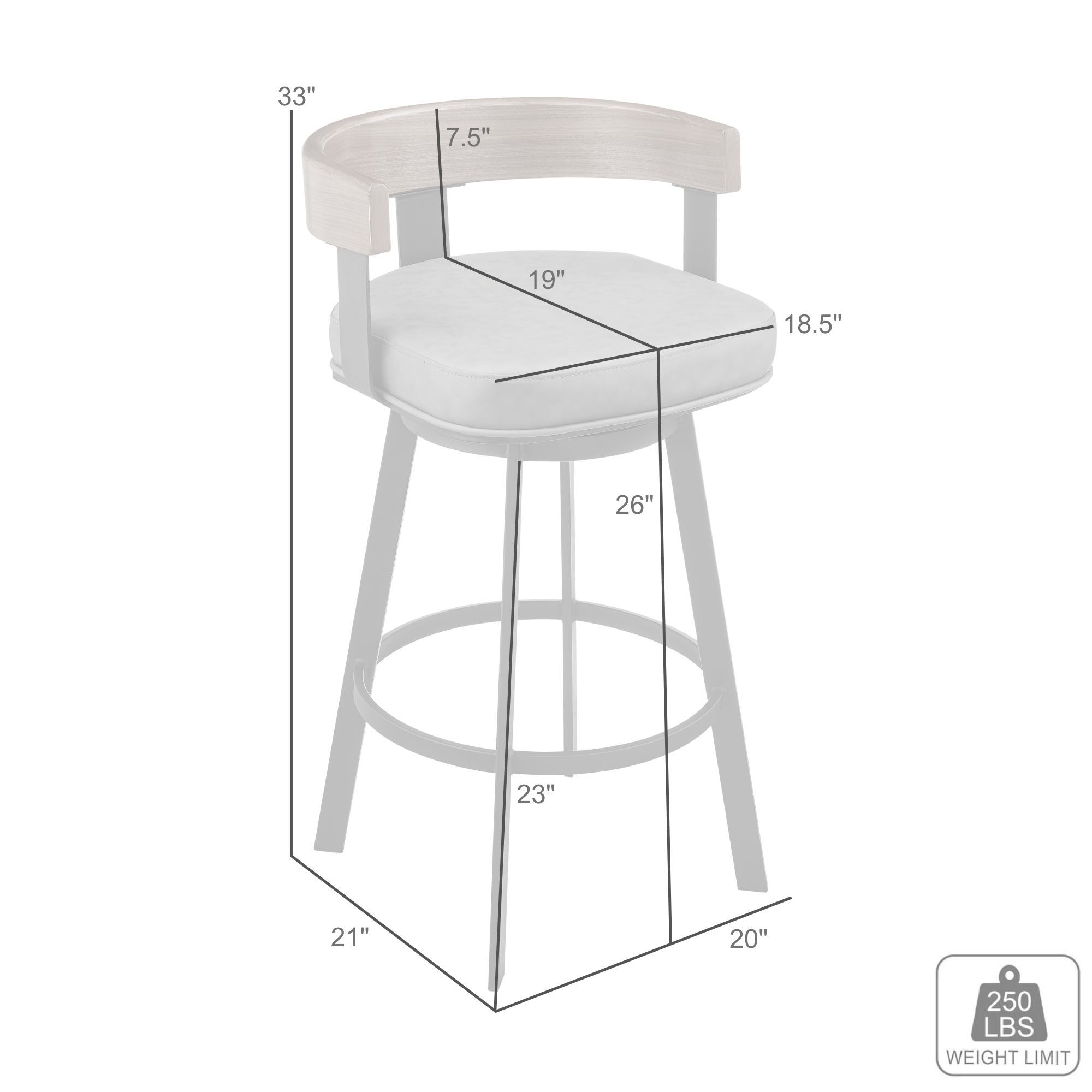Idris 26 in. Swivel Bar Stool in Iron, Walnut, Vintage Black Faux Leather