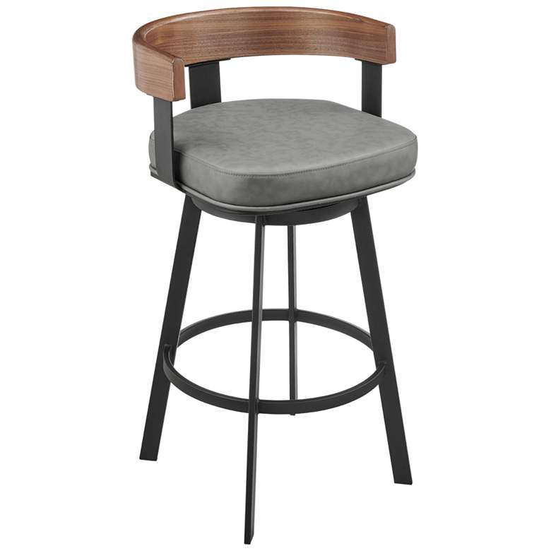 Image 1 Idris 30 in. Swivel Bar Stool in Iron, Walnut, Vintage Gray Faux Leather