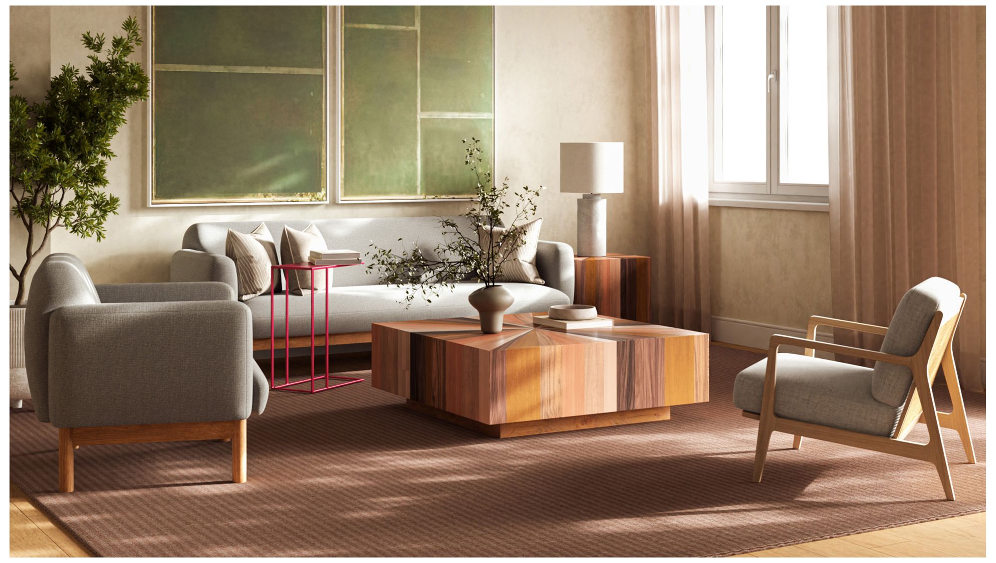 IE Series 43" Wide Mixed Wood Square Coffee Table