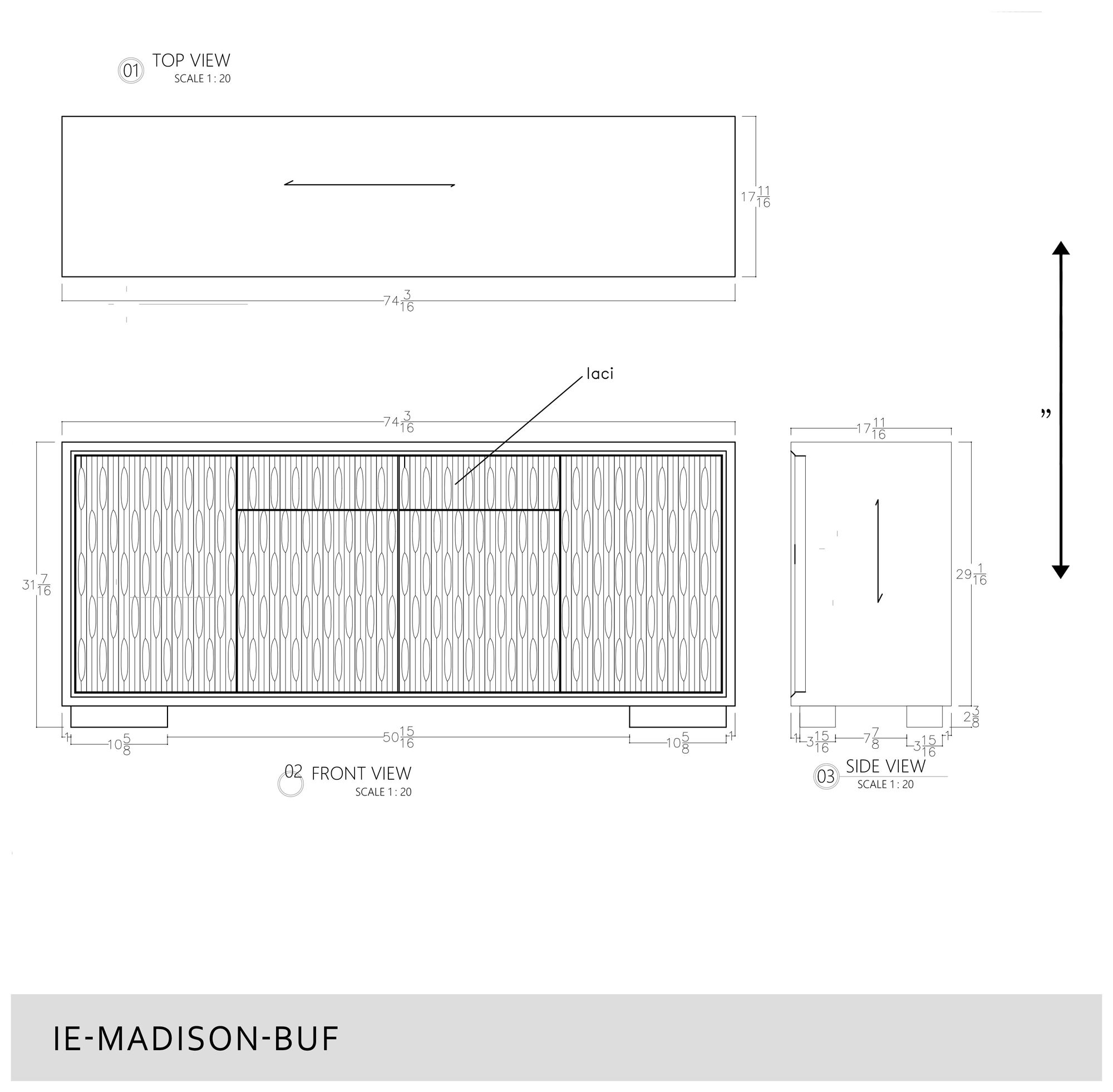 IE Series 74.25" Wide Charcoal, Gold Buffet
