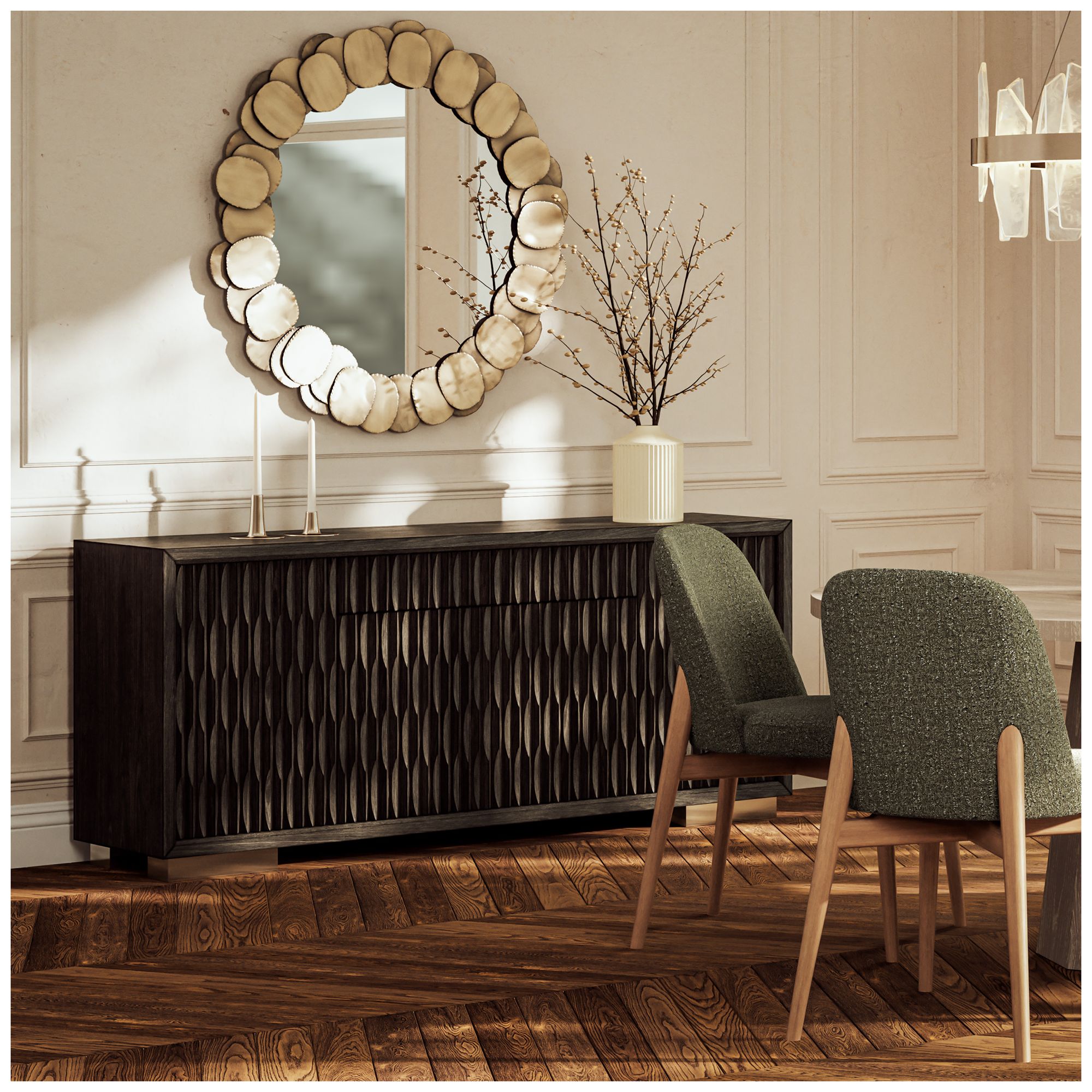 IE Series 74.25" Wide Charcoal, Gold Buffet