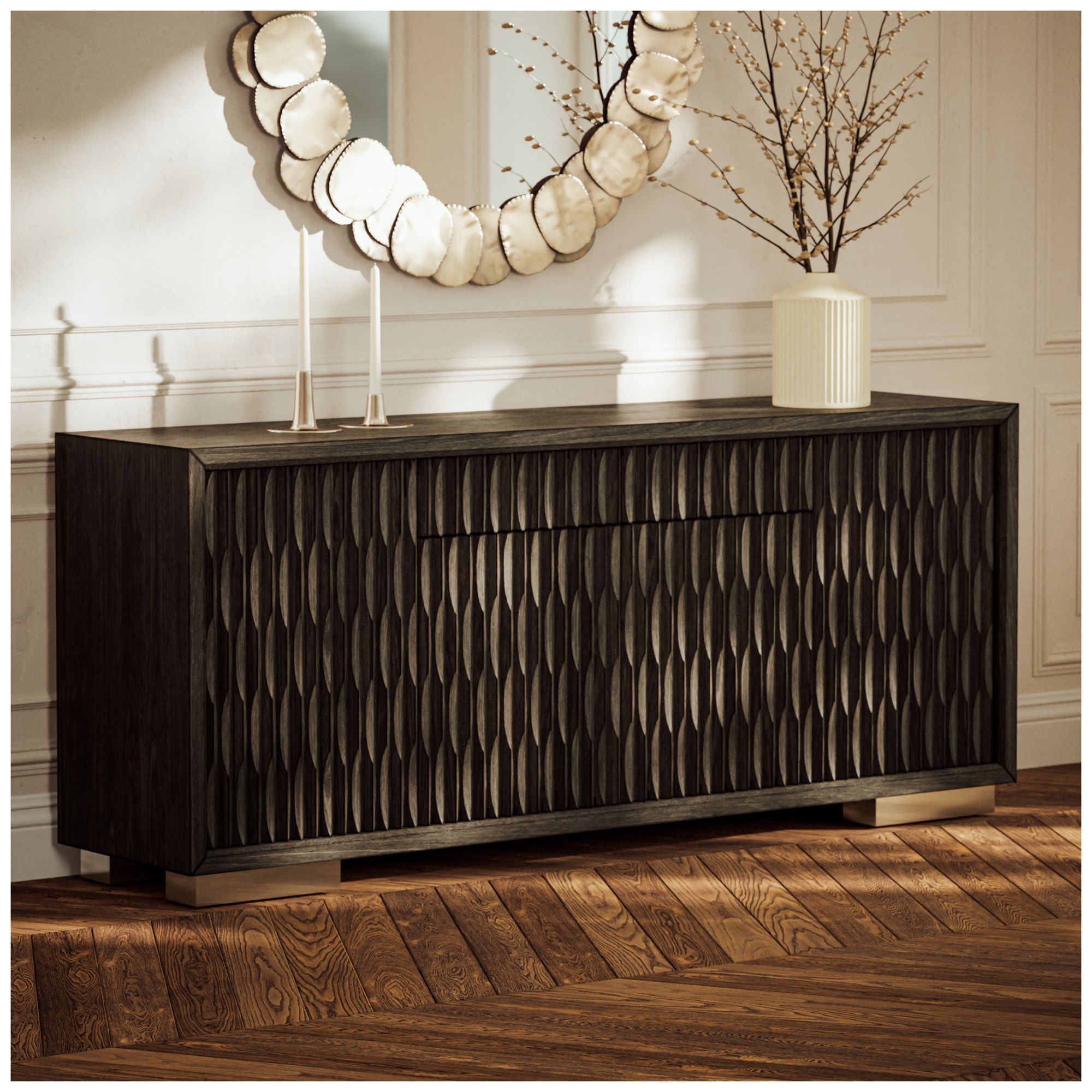 IE Series 74.25" Wide Charcoal, Gold Buffet