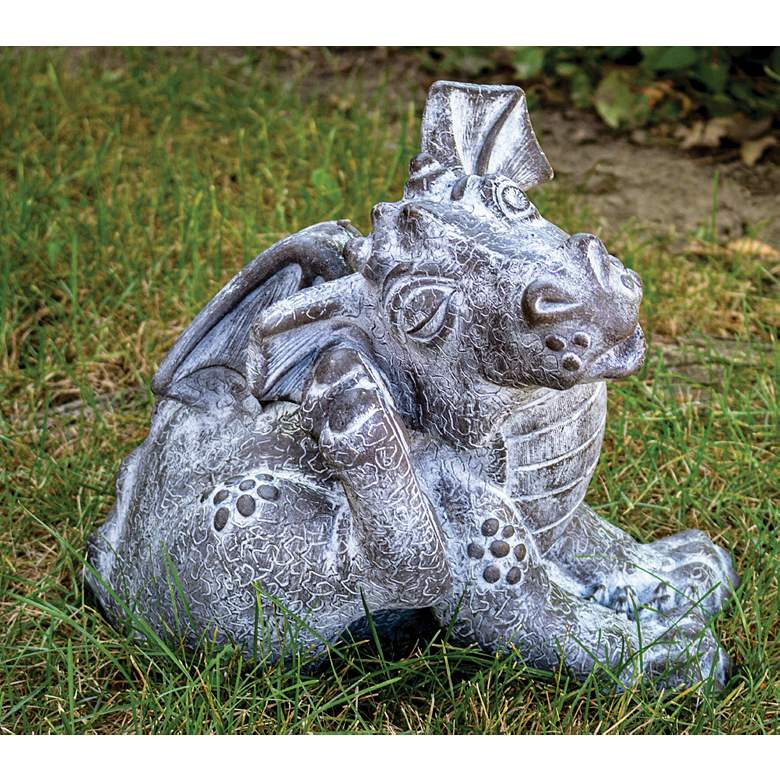 Image 1 Iggy the Itchy Dragon 14 inch Wide Frosted Mocha Outdoor Statue