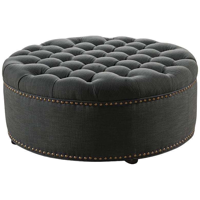 Image 1 Iglehart Gray Linen Tufted Ottoman