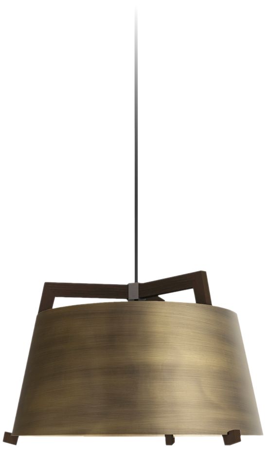 Ignis 17" Dark Walnut Corded 3500K LED Pendant w/ Distressed Brass Shade