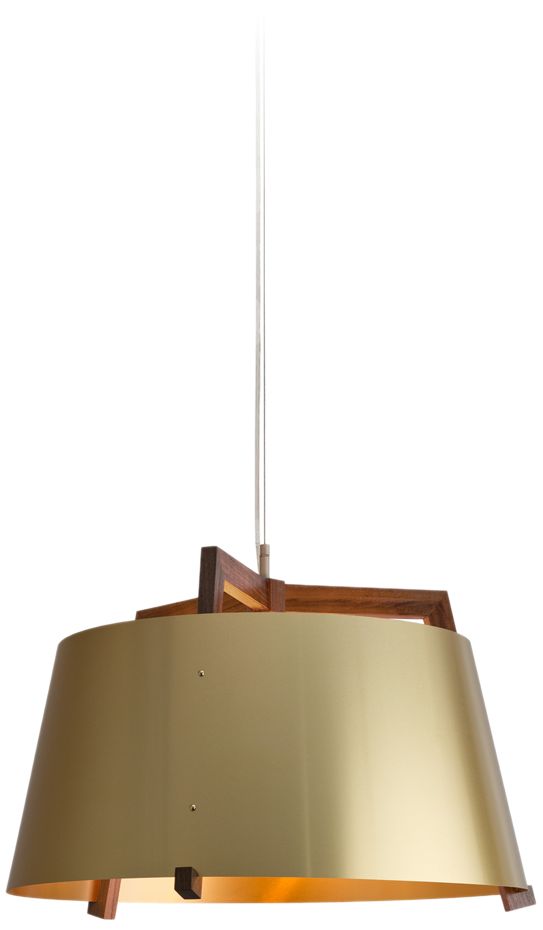 Ignis 17" Walnut Rigid 3500K LED Pendant w/ Brushed Brass Shade
