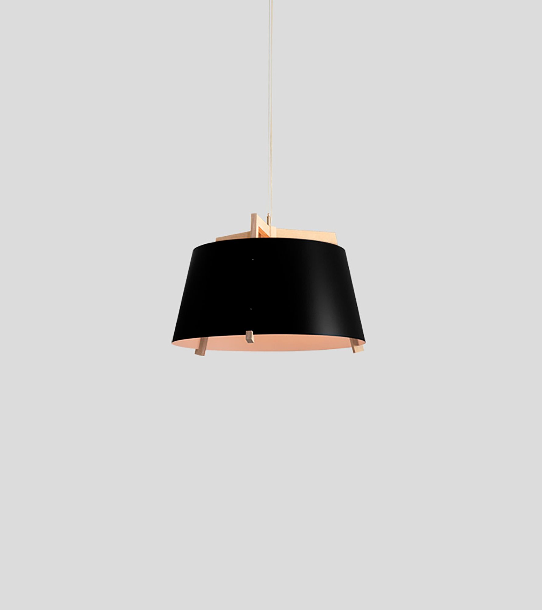 Image 2 Ignis 17" White Oak Corded Pendant w/ Matte Black & White Shade more views