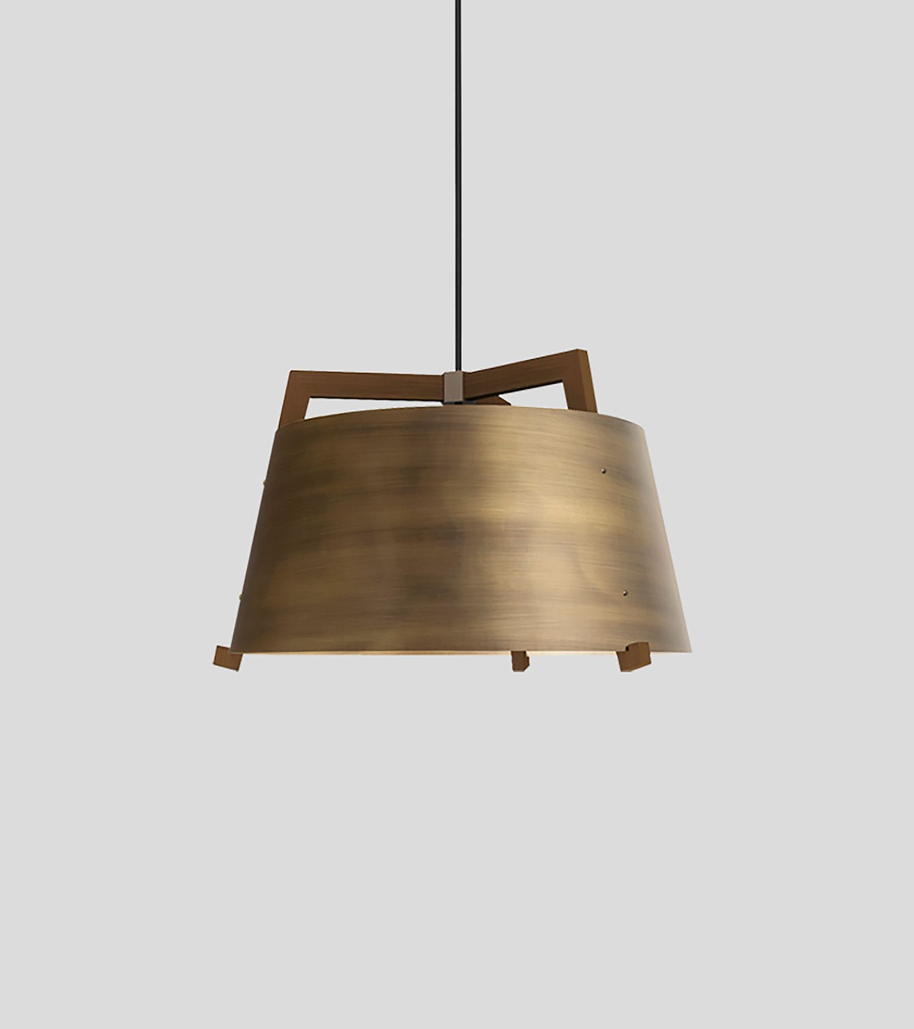 Image 2 Ignis 24" Walnut Rigid 3500K LED Pendant w/ Distressed Brass Shade more views