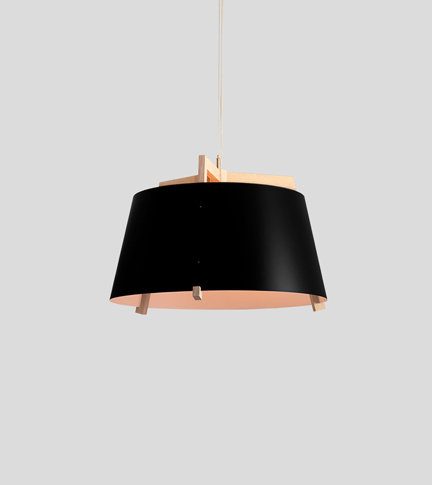 Image 2 Ignis 24" White Oak Corded 2700K LED Pendant w/ Matte Black & White Shade more views