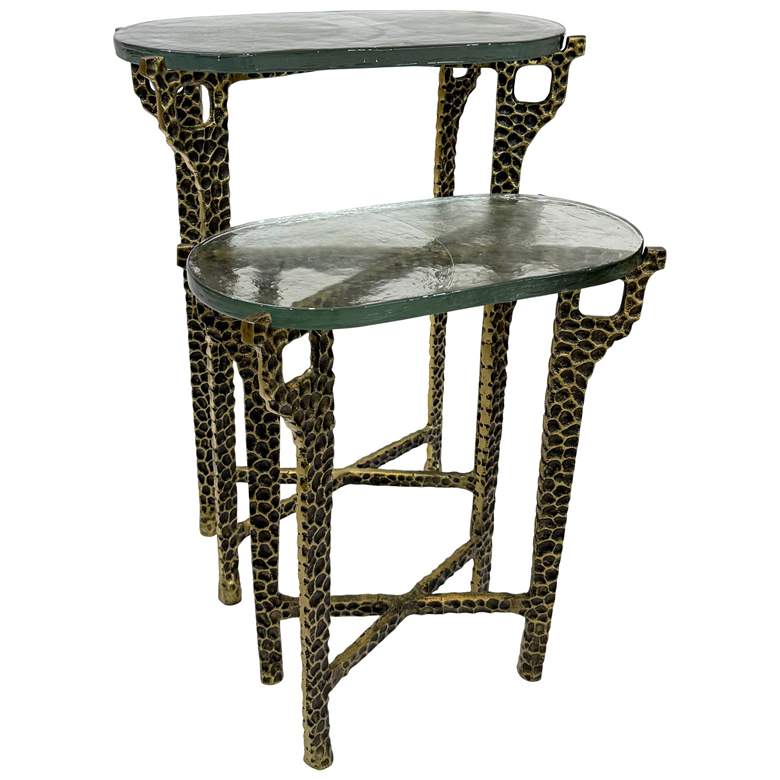 Image 1 Ignis 26" Hammered Frame with Recycled Glass Nesting Table Set - Brass