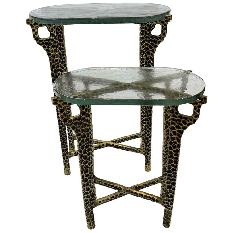 Image 2 Ignis 26" Hammered Frame with Recycled Glass Nesting Table Set - Brass more views