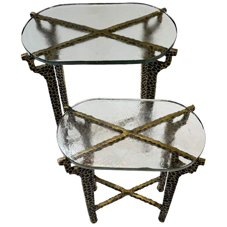 Image 3 Ignis 26" Hammered Frame with Recycled Glass Nesting Table Set - Brass more views
