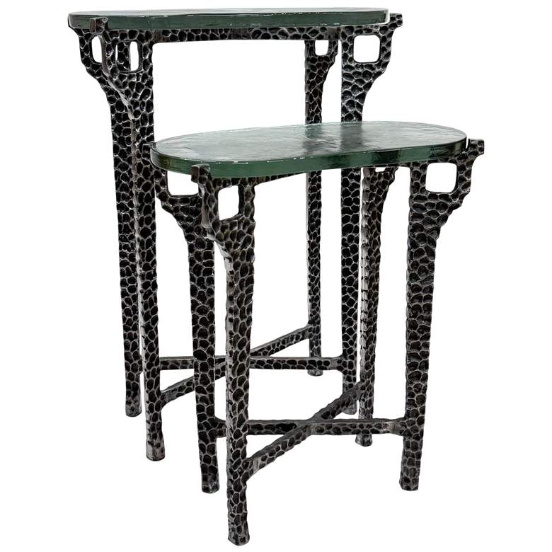 Image 1 Ignis 26" Hammered Frame with Recycled Glass Nesting Table Set - Nickel