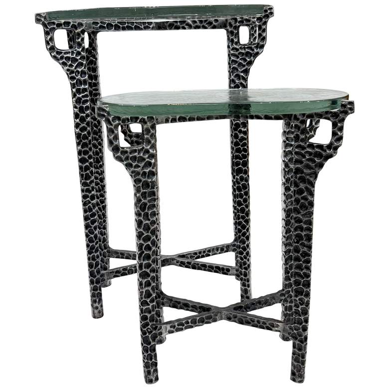 Image 2 Ignis 26" Hammered Frame with Recycled Glass Nesting Table Set - Nickel more views