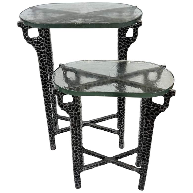 Image 3 Ignis 26" Hammered Frame with Recycled Glass Nesting Table Set - Nickel more views