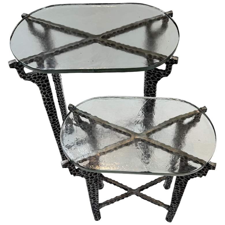 Image 4 Ignis 26" Hammered Frame with Recycled Glass Nesting Table Set - Nickel more views