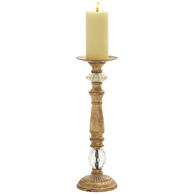 Image 1 Ihlen Distressed Brass 16 inchH Pillar Candle Holder