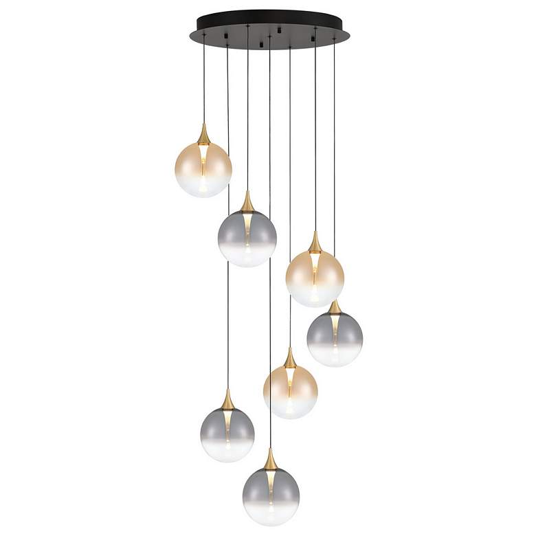 Image 1 Iissa 21"W Gold LED Multi-Light Pendant w/ Amber and Smoke Glass