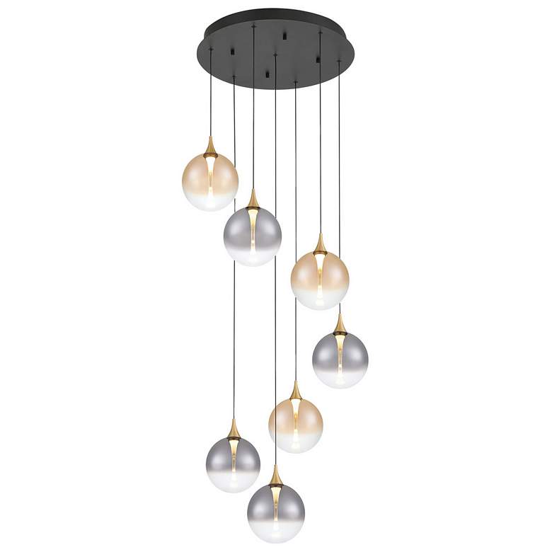 Image 2 Iissa 21"W Gold LED Multi-Light Pendant w/ Amber and Smoke Glass more views