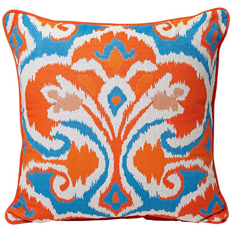 Image 1 Ikat 18" Square Cyan / Coral Decorative Pillow
