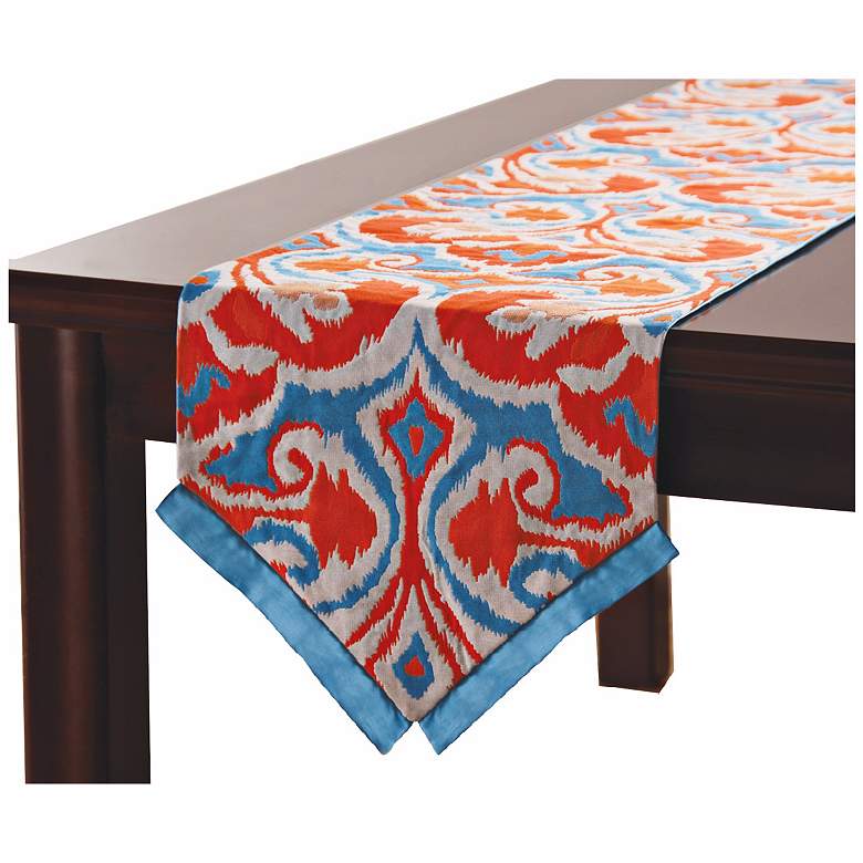 Image 1 Ikat Orange / Blue 90 inch Long Table Runner
