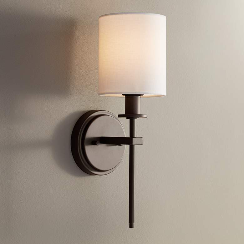Image 1 Ikra 17" High Bronze and Linen Wall Sconce