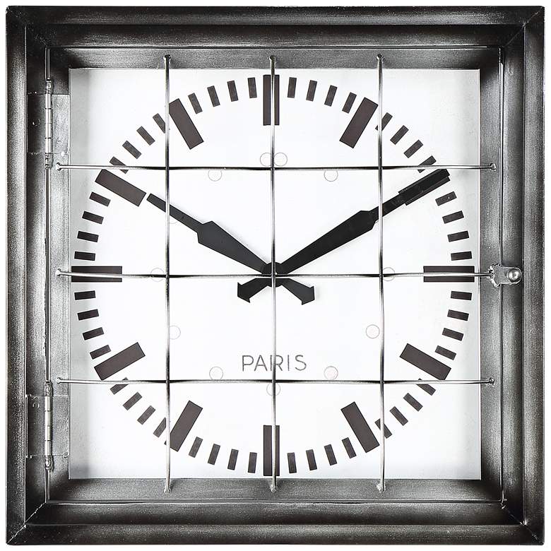 Image 2 Iles 20" Wide Square Caged Metal Wall Clock