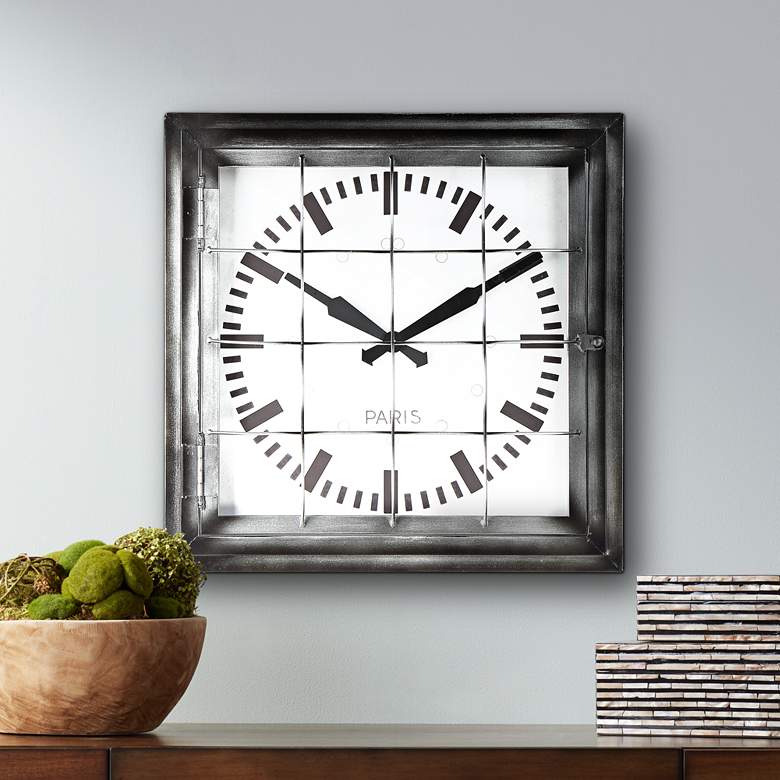 Image 1 Iles 20" Wide Square Caged Metal Wall Clock