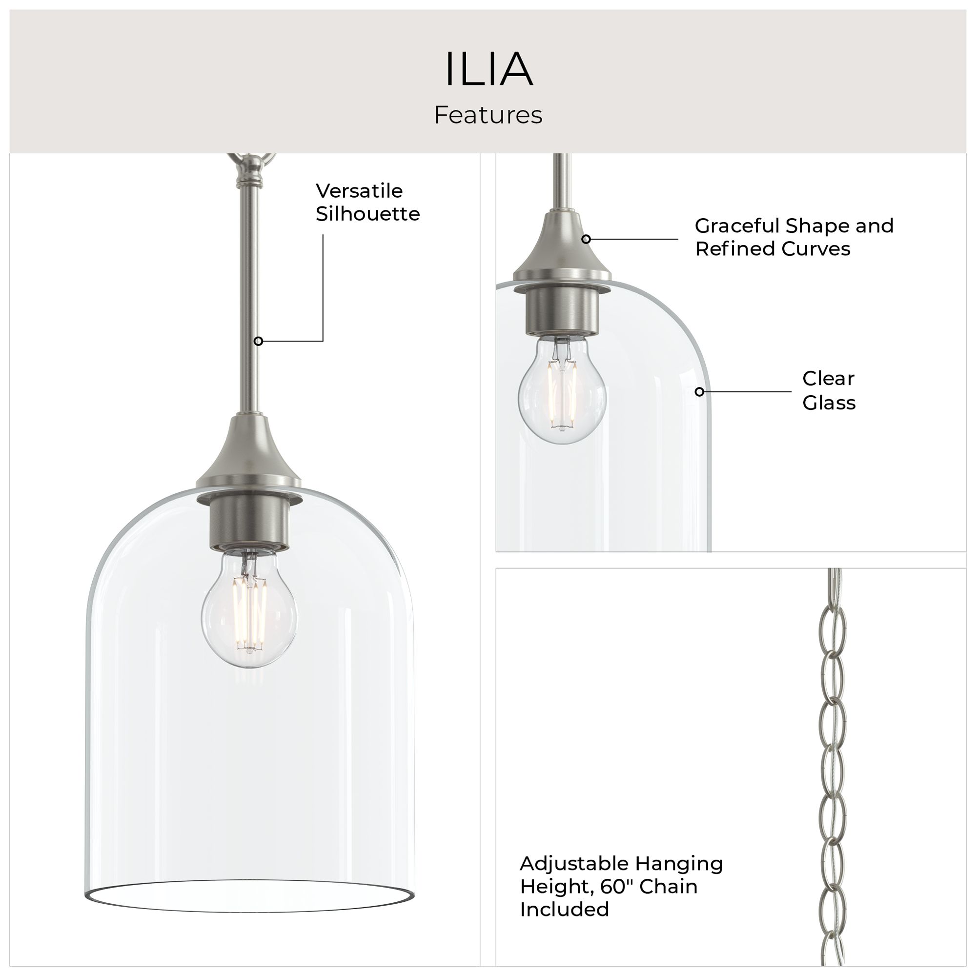 Ilia 1-Light Pendant with Clear Glass Shade