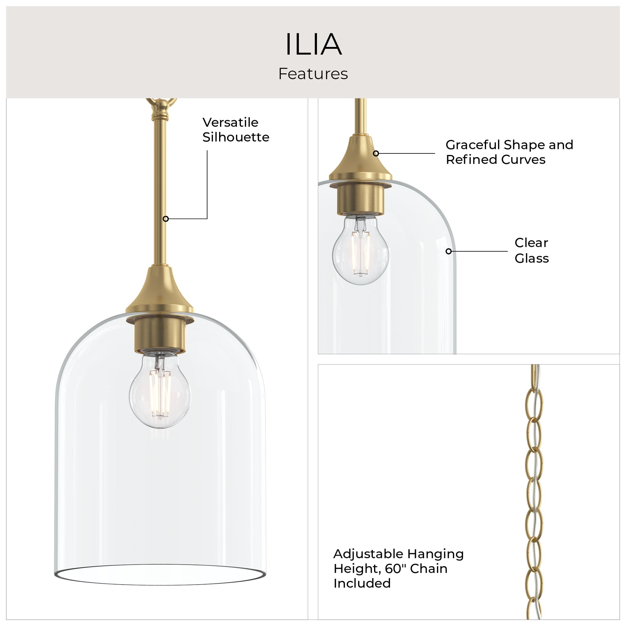 Ilia 1-Light Pendant with Clear Glass Shade