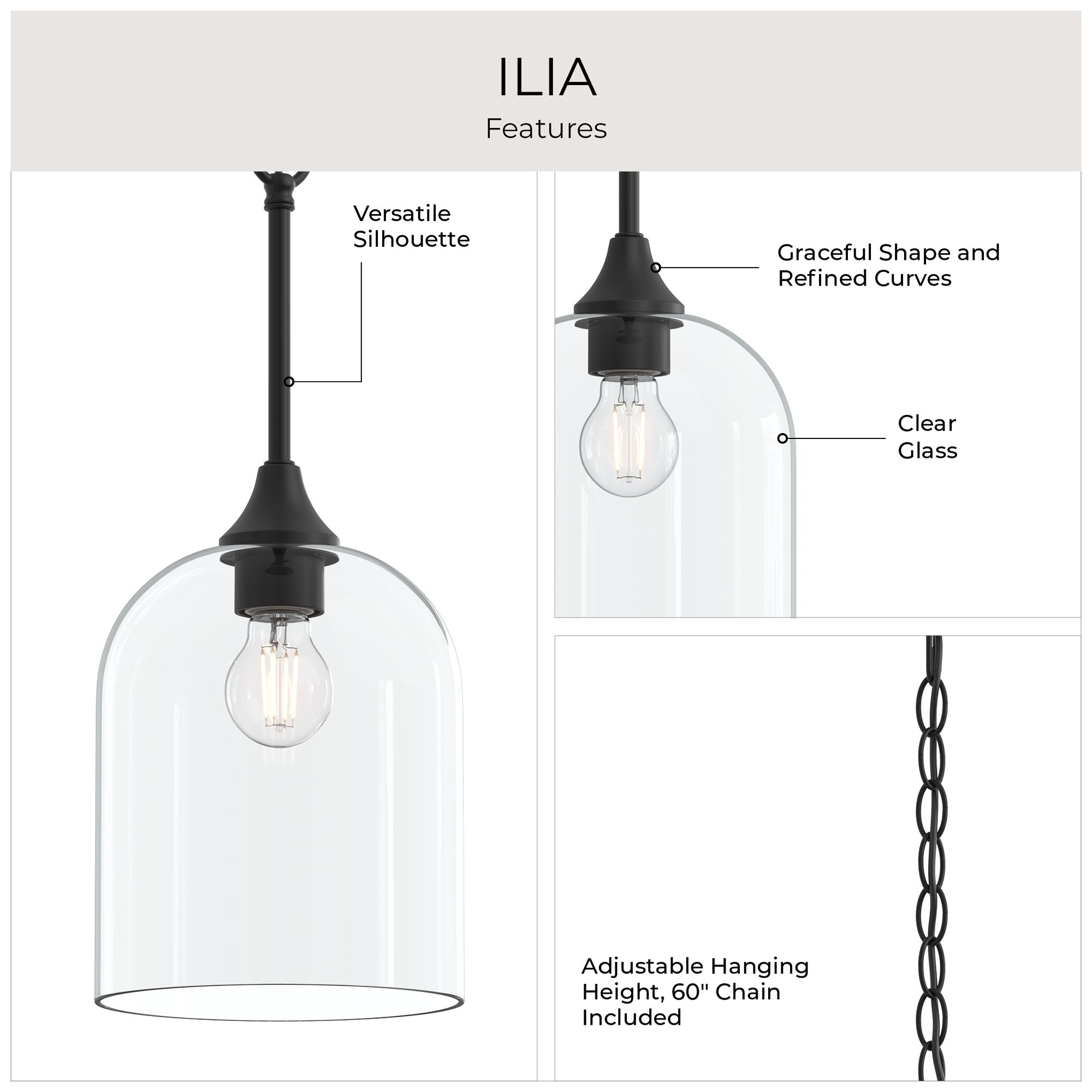 Ilia 1-Light Pendant with Clear Glass Shade