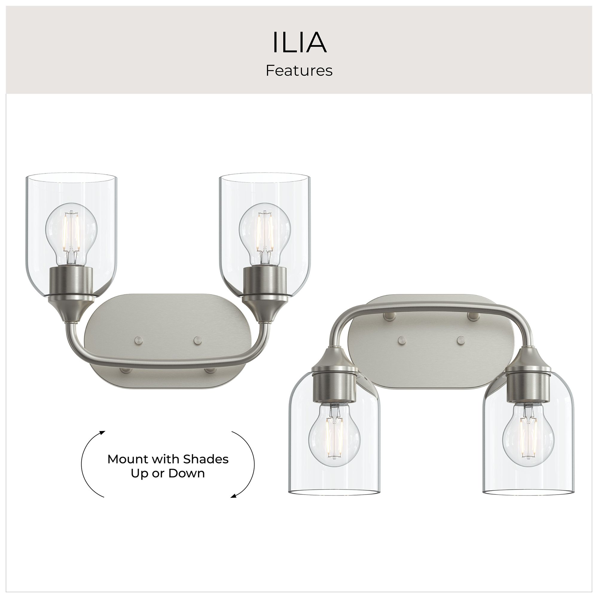 Ilia 2-Light Bath Vanity with Clear Glass Shade