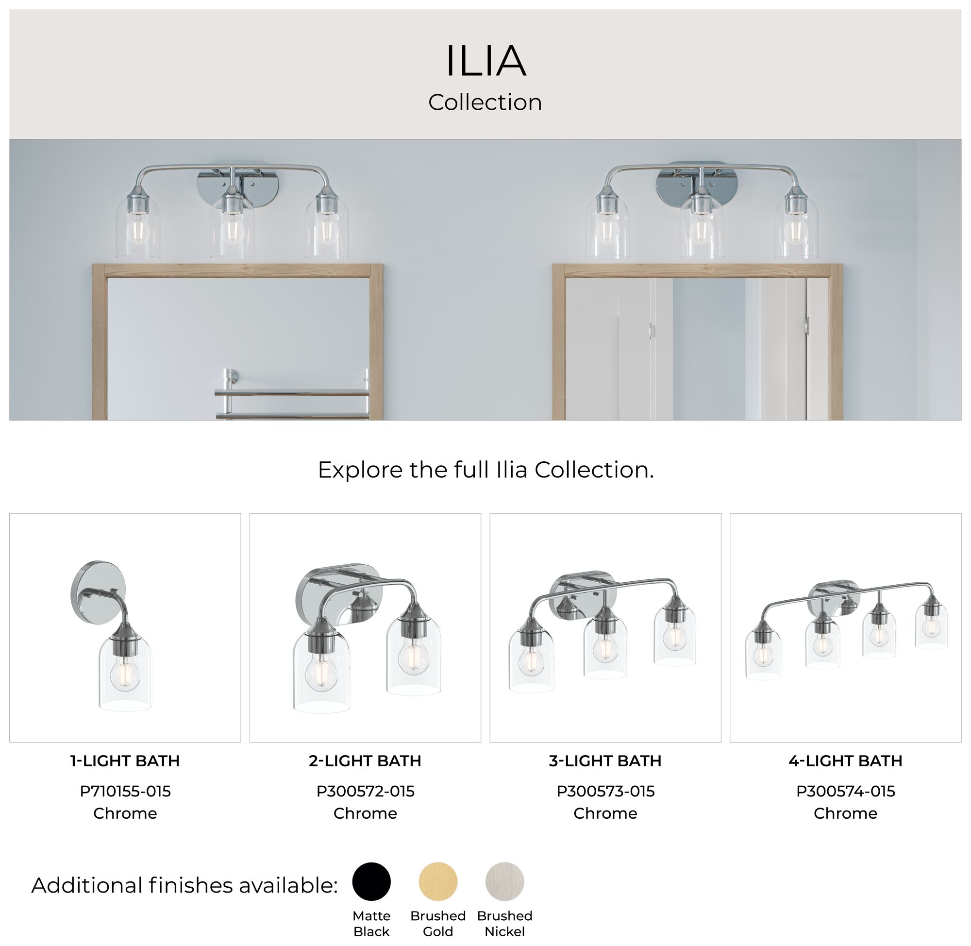 Ilia 2-Light Bath Vanity with Clear Glass Shade