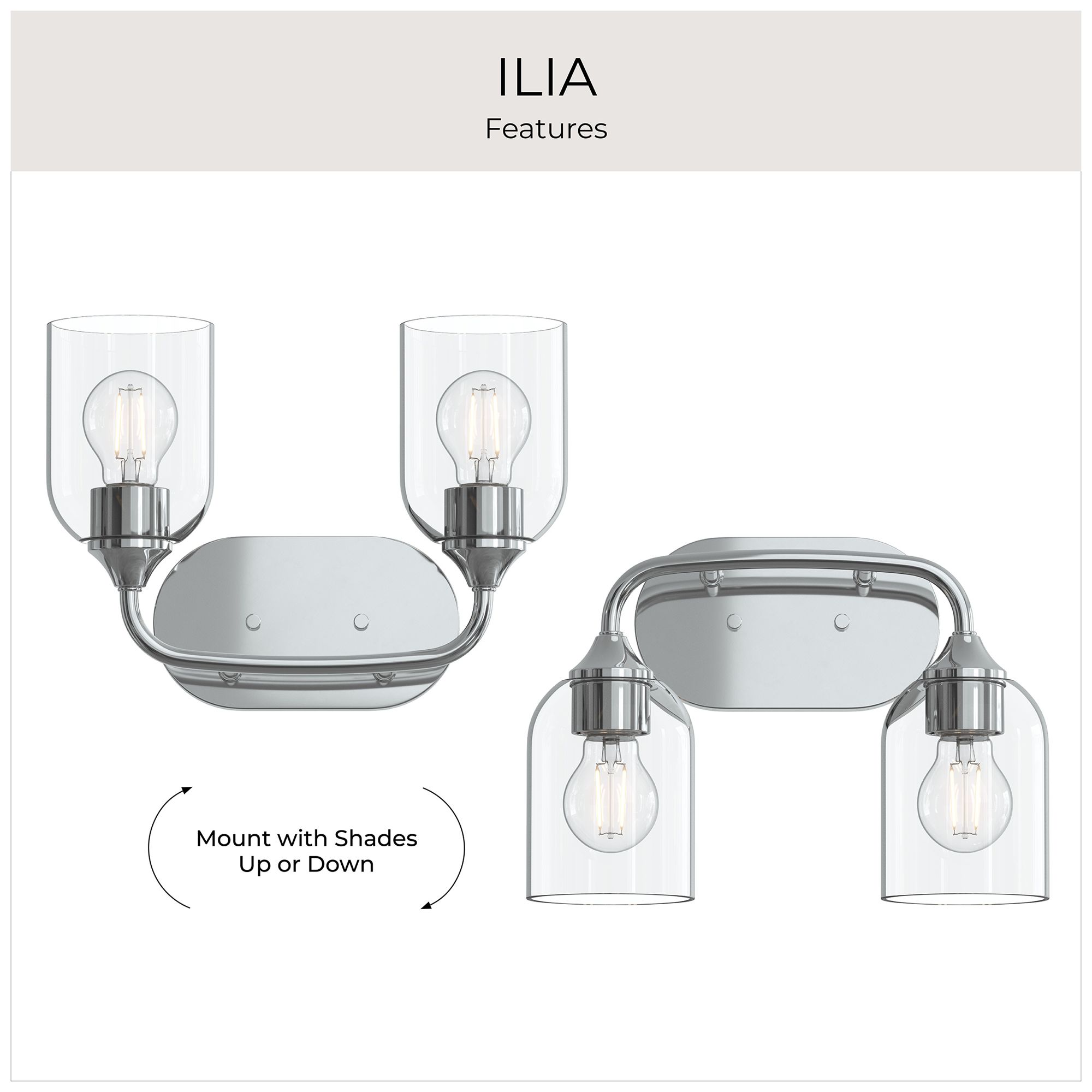 Ilia 2-Light Bath Vanity with Clear Glass Shade