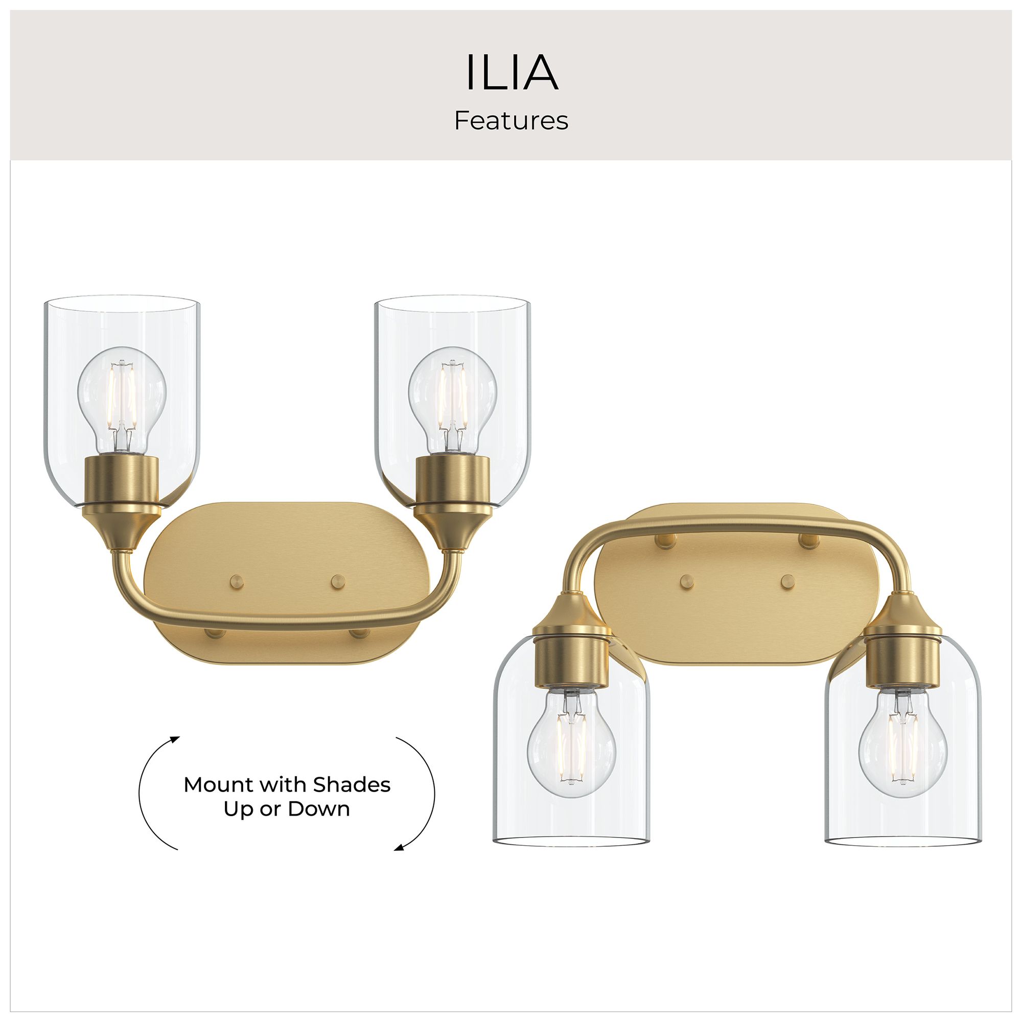 Ilia 2-Light Bath Vanity with Clear Glass Shade