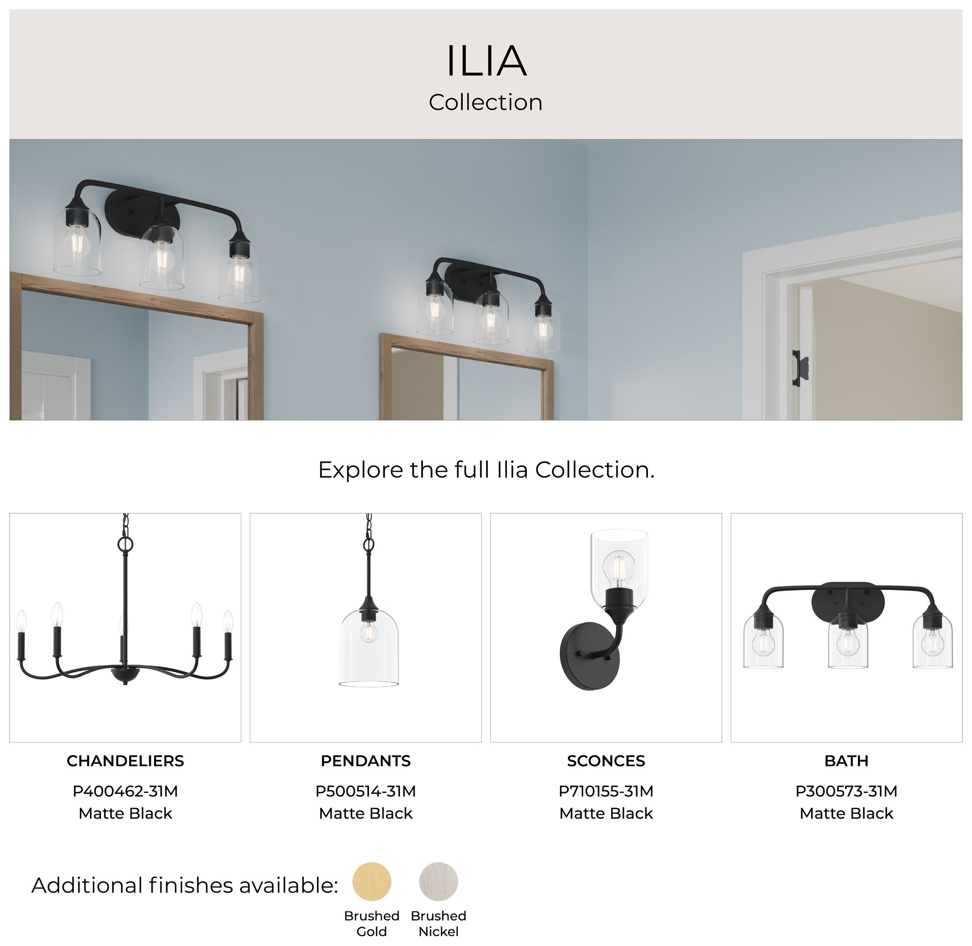 Ilia 2-Light Bath Vanity with Clear Glass Shade
