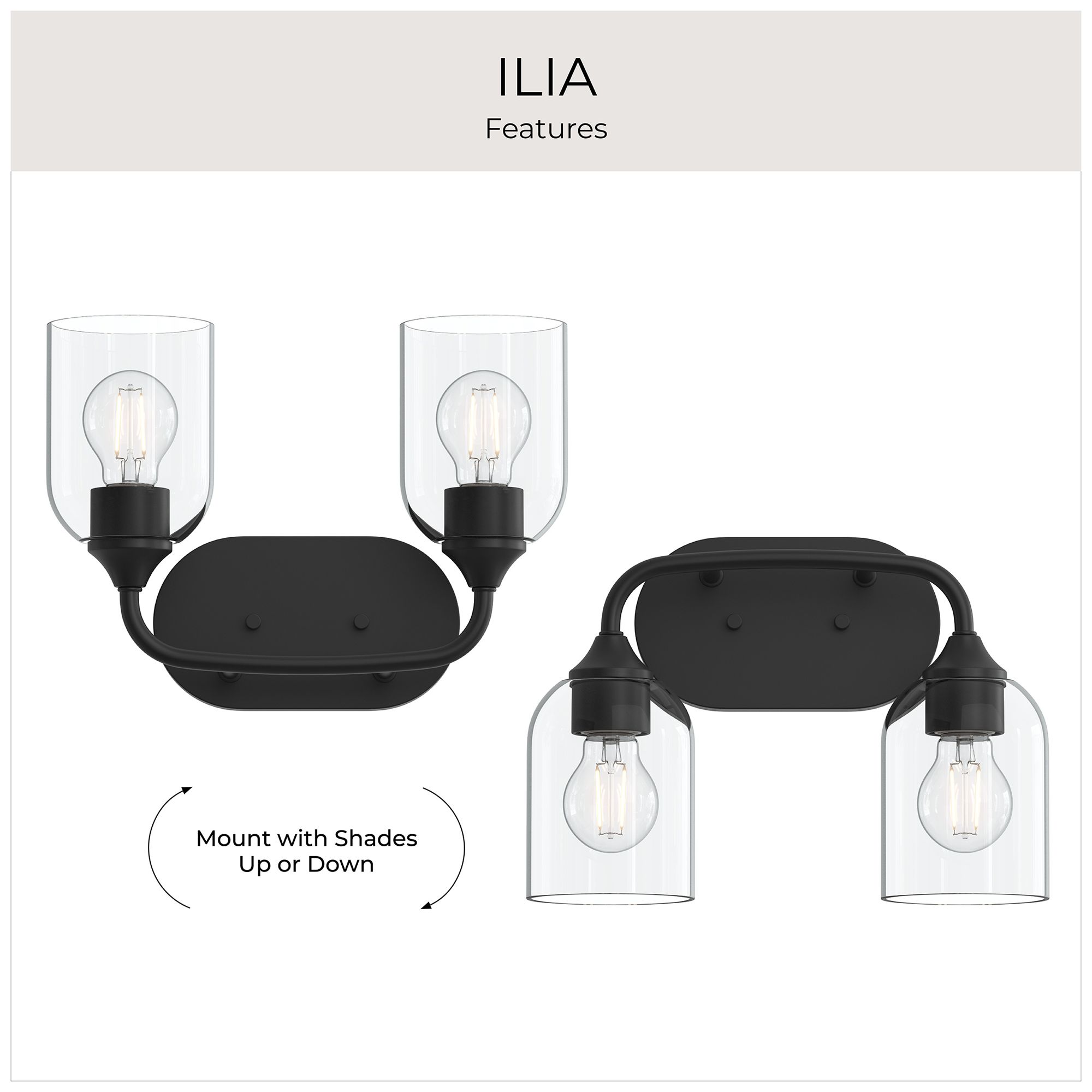 Ilia 2-Light Bath Vanity with Clear Glass Shade