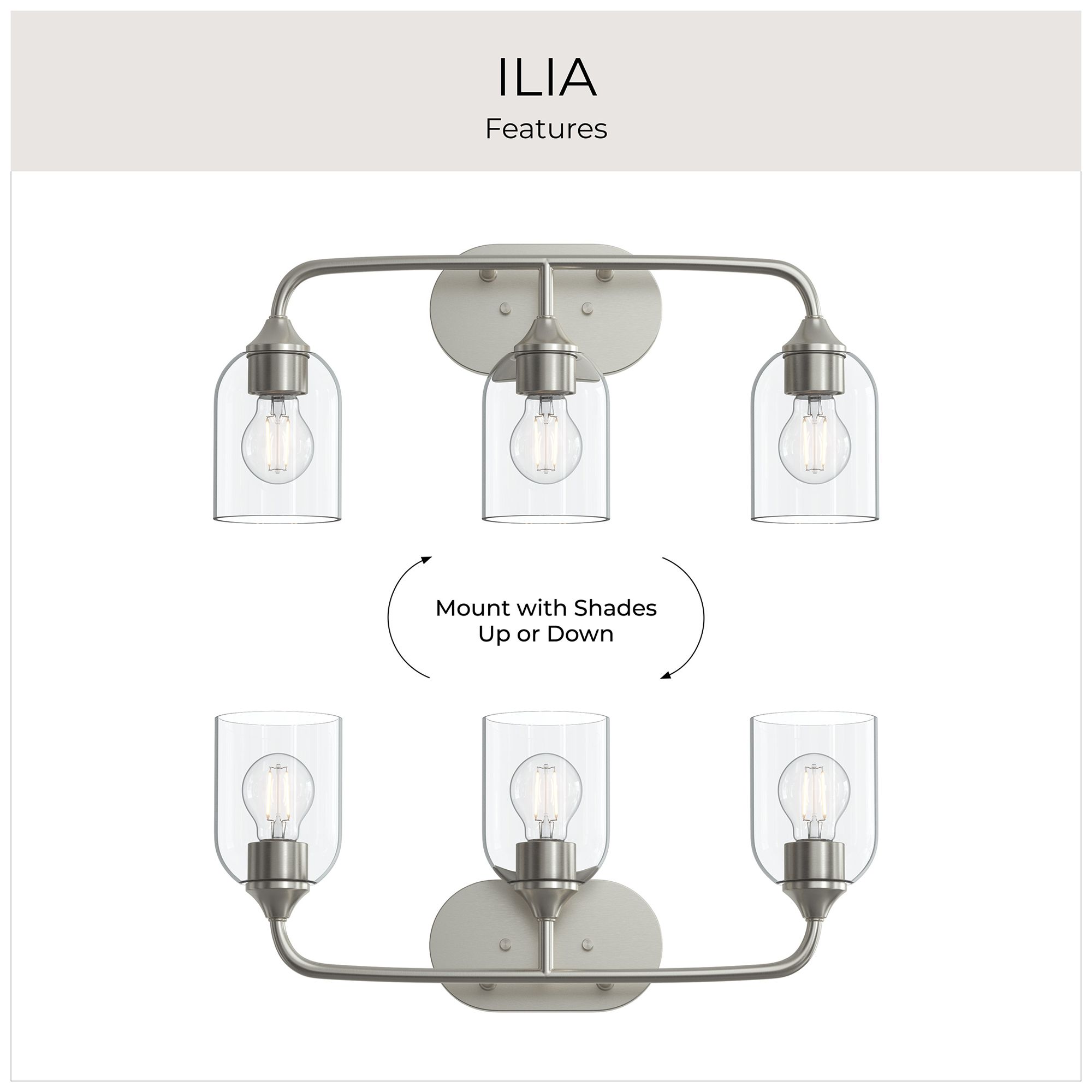 Ilia 3-Light Bath Vanity with Clear Glass Shade