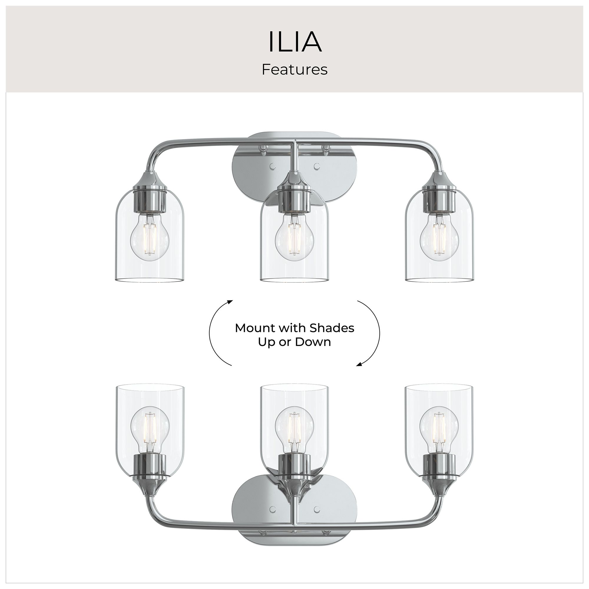 Ilia 3-Light Bath Vanity with Clear Glass Shade