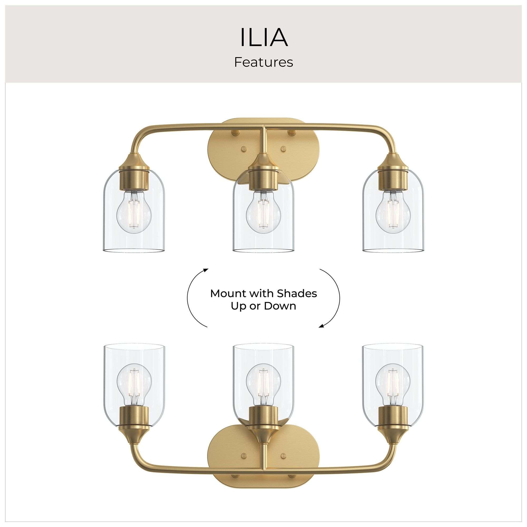 Ilia 3-Light Bath Vanity with Clear Glass Shade
