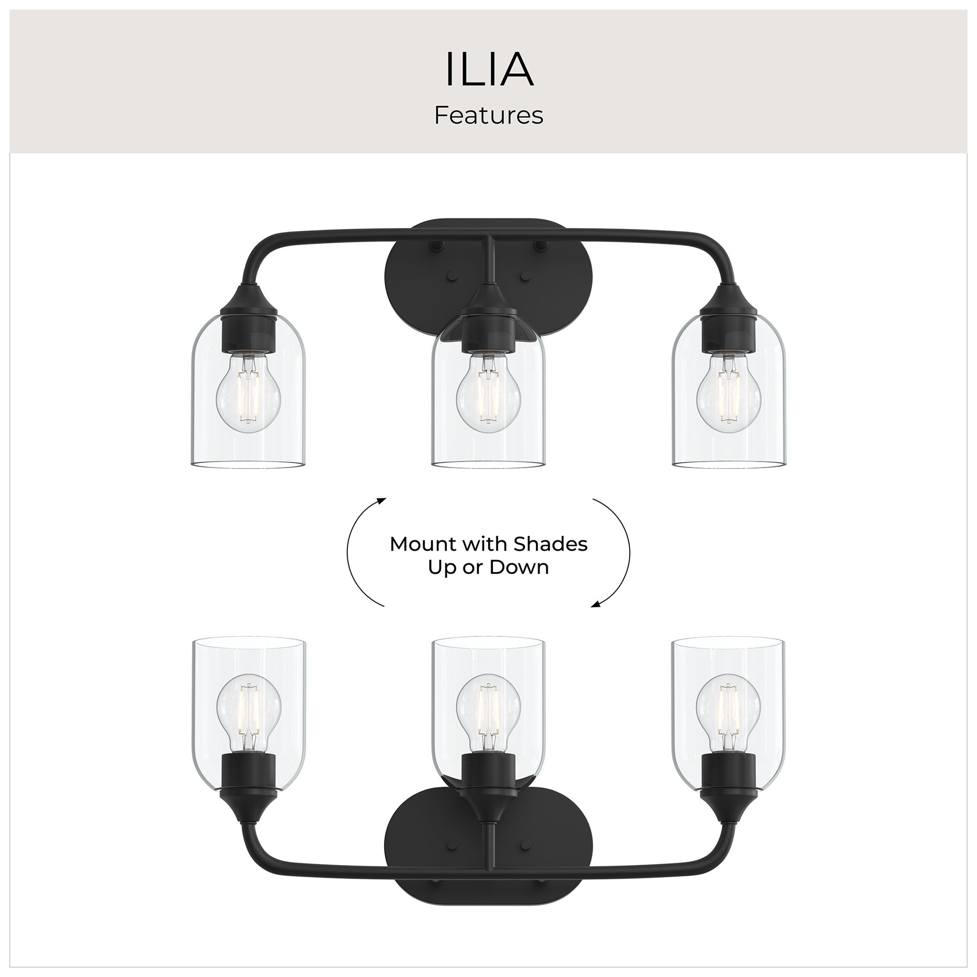 Ilia 3-Light Bath Vanity with Clear Glass Shade