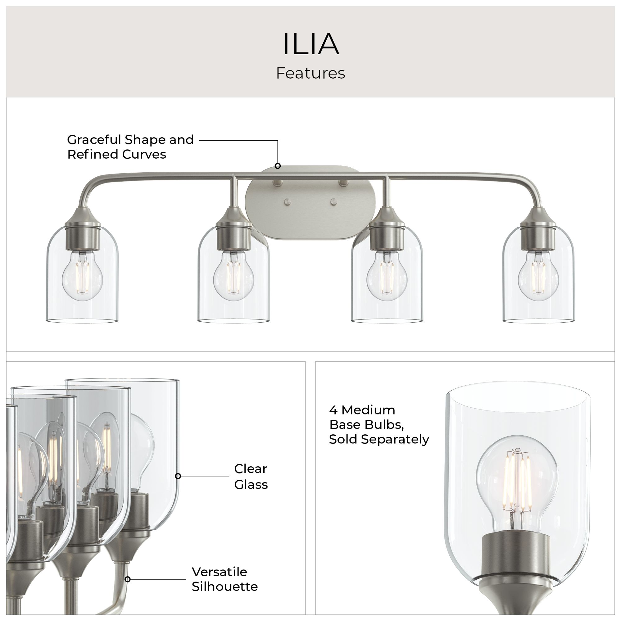 Ilia 4-Light Bath Vanity with Clear Glass Shade