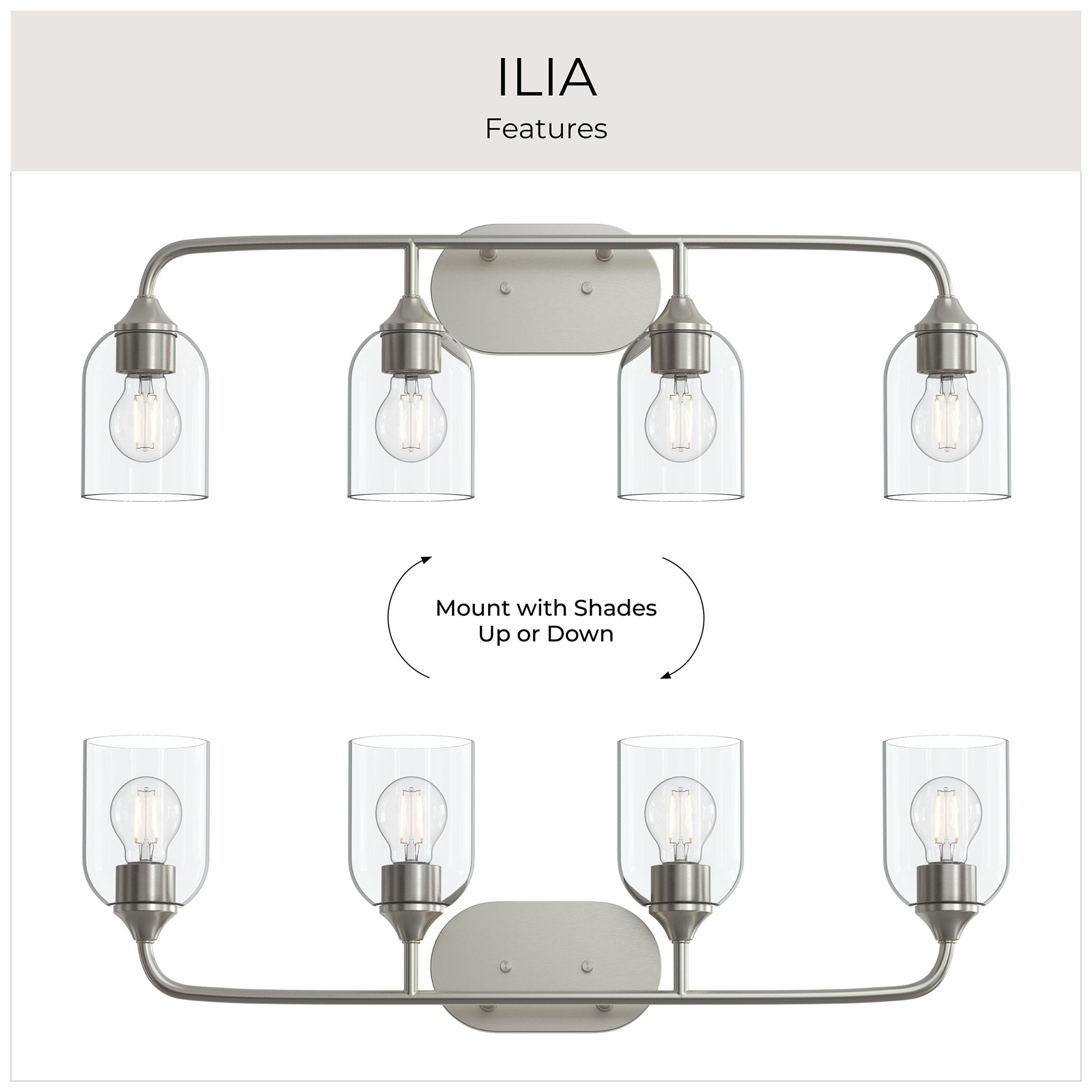 Ilia 4-Light Bath Vanity with Clear Glass Shade