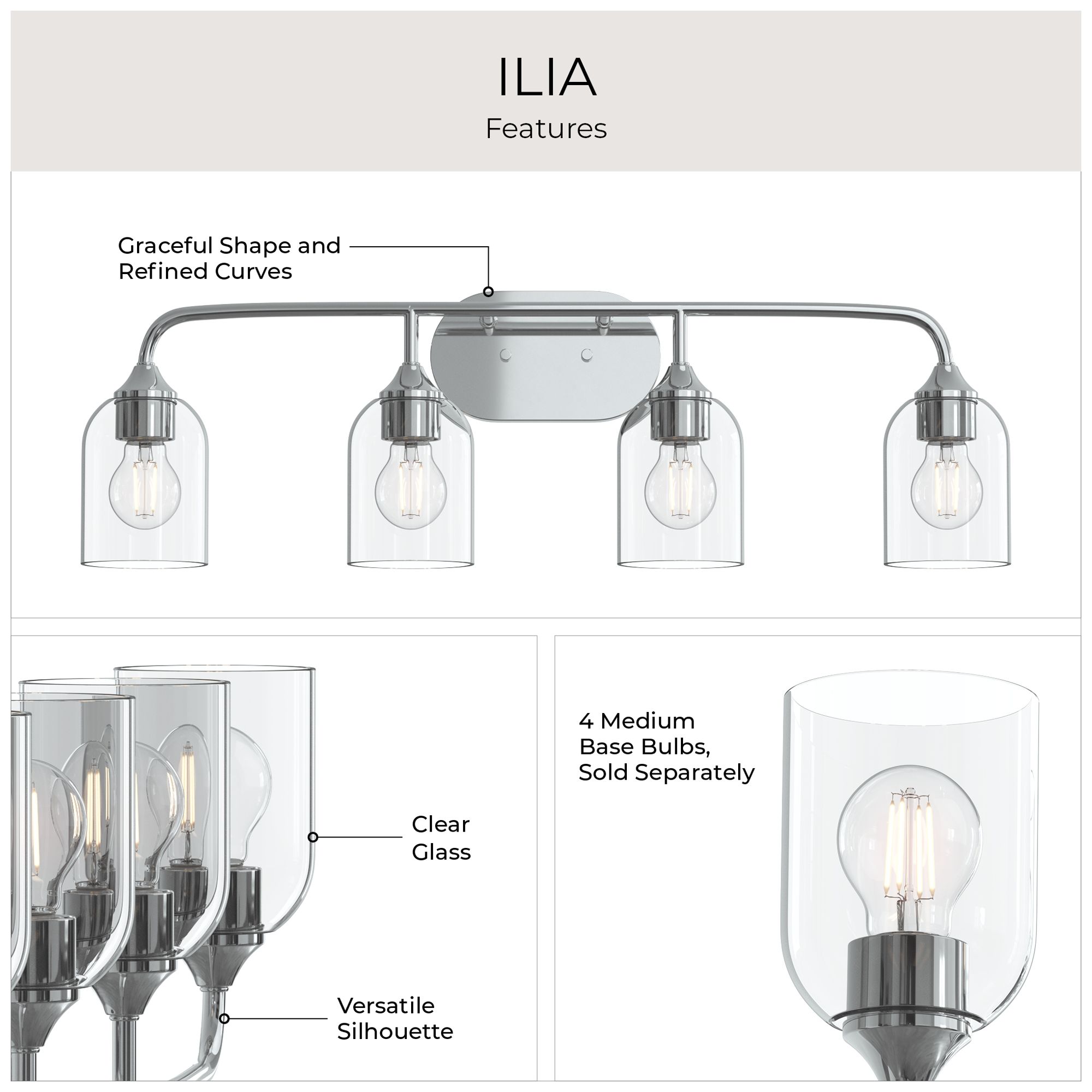 Ilia 4-Light Bath Vanity with Clear Glass Shade
