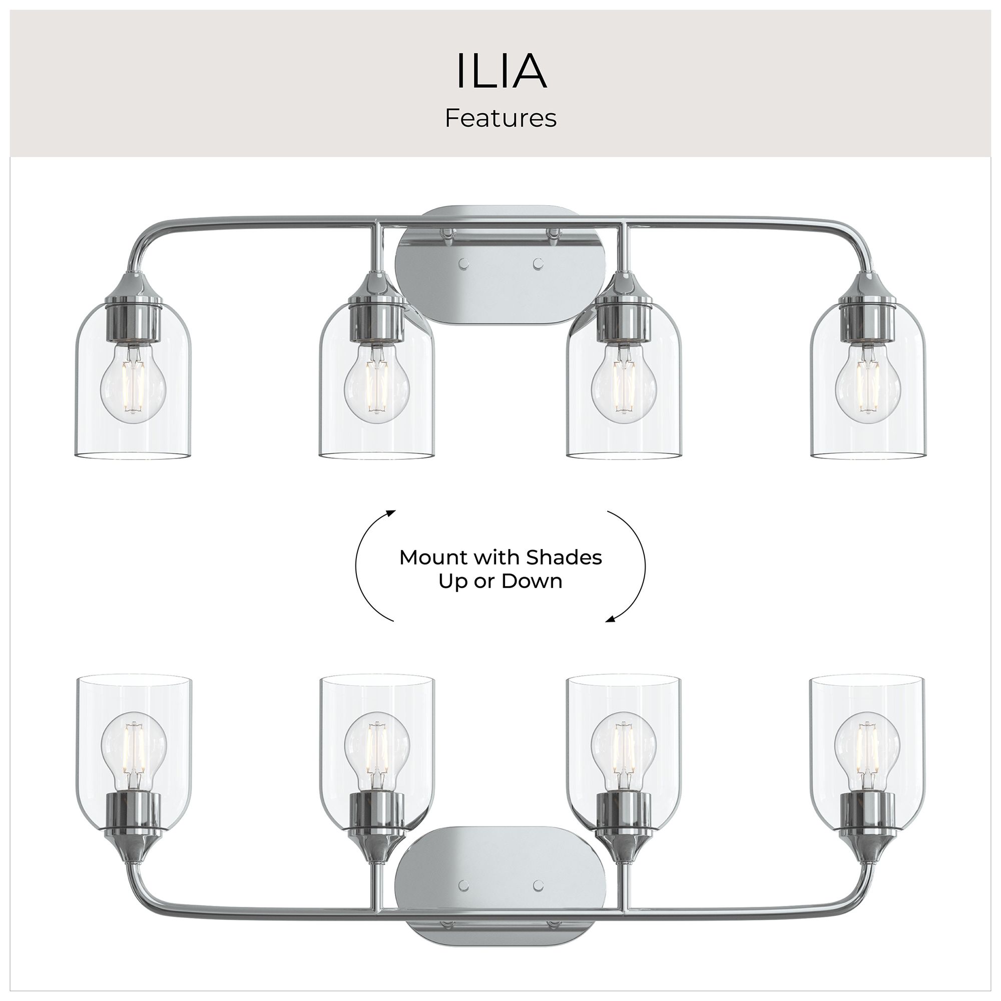 Ilia 4-Light Bath Vanity with Clear Glass Shade