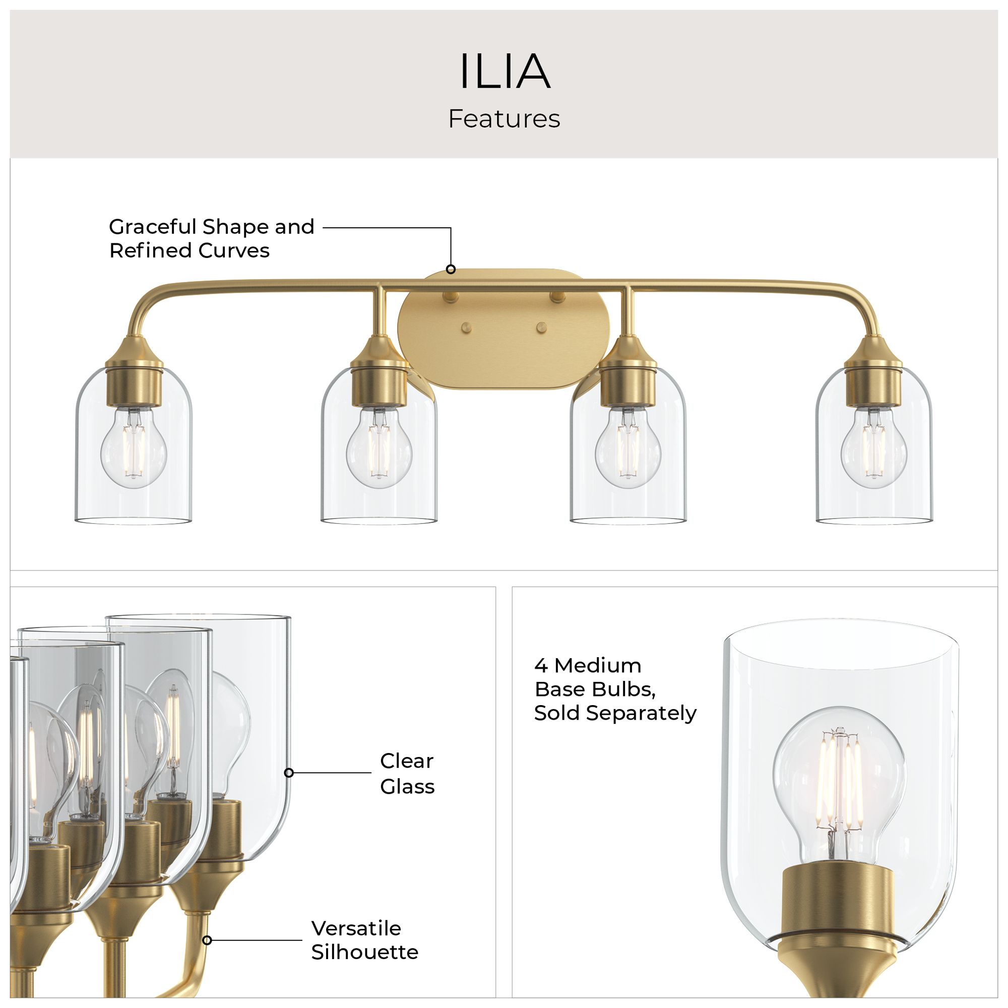 Ilia 4-Light Bath Vanity with Clear Glass Shade