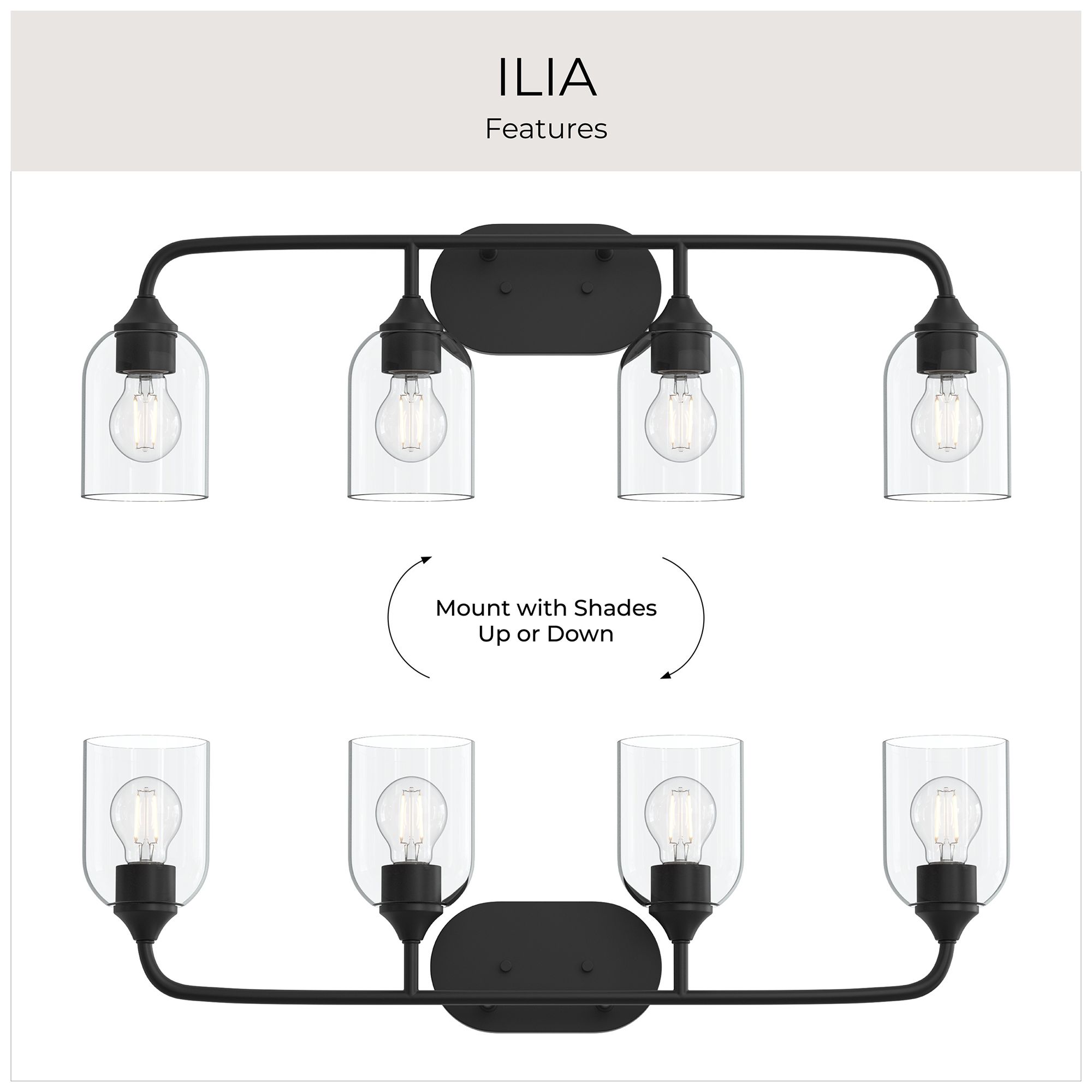 Ilia 4-Light Bath Vanity with Clear Glass Shade