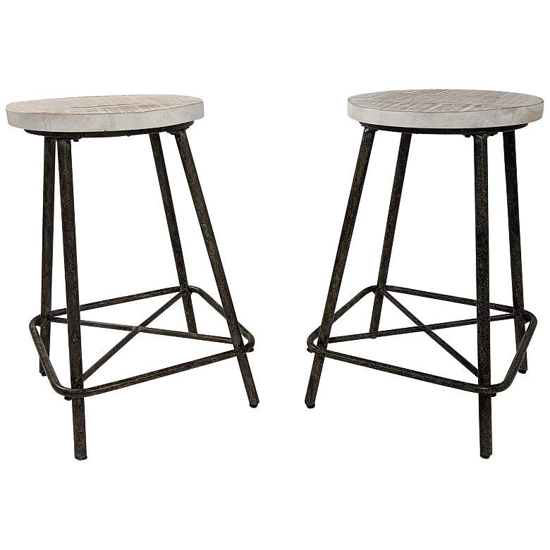 Image 1 Illona 24" Aged Iron Base Natural Driftwood Counter Stool Set of 2