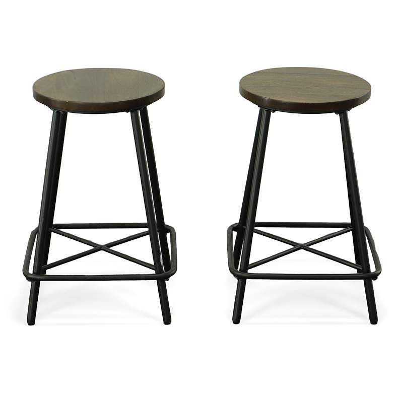 Image 1 Illona 24" Black Base Elm Seat Counter Stool Set of 2