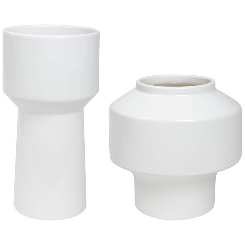 Image 1 Illumina 10 inch High Gloss White Glaze Ceramic Vases Set of 2